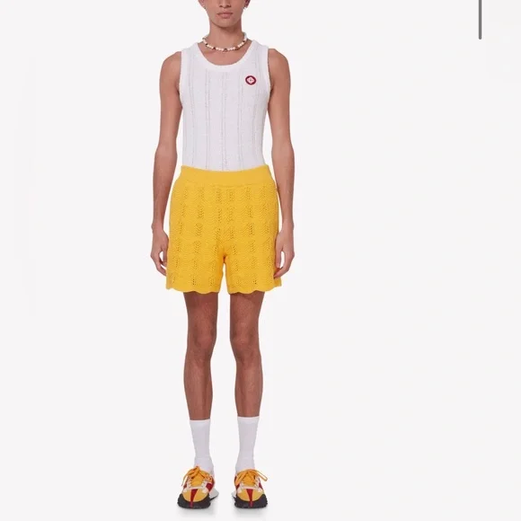 Casablanca Men’s Crochet Shorts in Sunny Yellow size Medium 100% Cotton NWOT